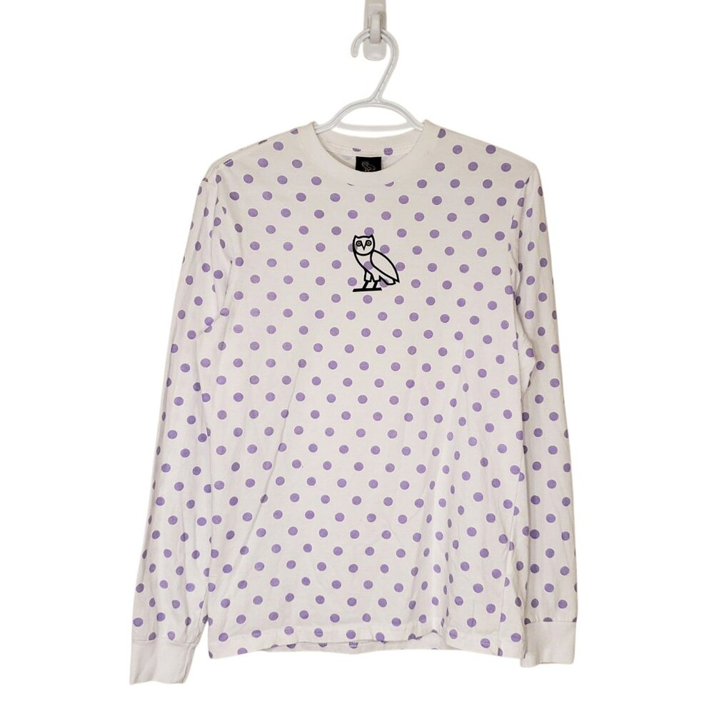 October's Very Own OVO Polka Dot long sleeve shirt white size XS